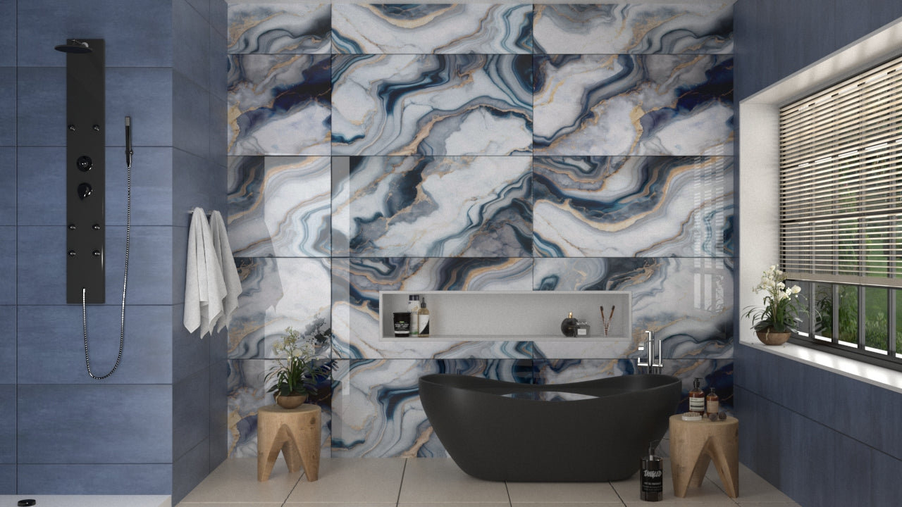 Zeus White Glass Feature Tile 60x120 cm – Arena Tiles and Bathrooms